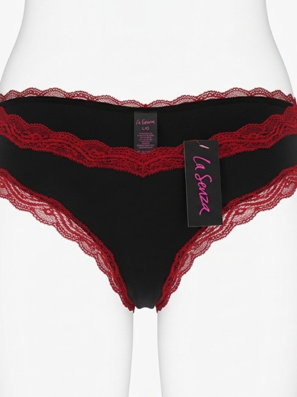 NWT La Senza L Black with Red Lace Brazilian Brief